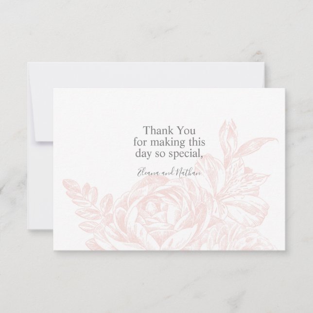 Elegant Pink White Floral Wedding Thank You Card (Front)