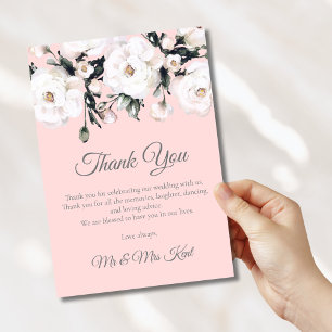 Elegant Pink White Floral Wedding Thank You Card