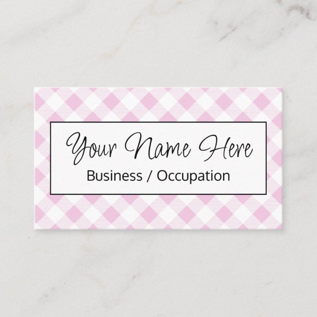 Elegant pink white gingham chequered  business card (Front)
