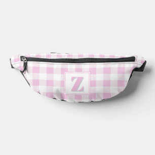 Elegant pink white gingham customisable monogram  bum bags