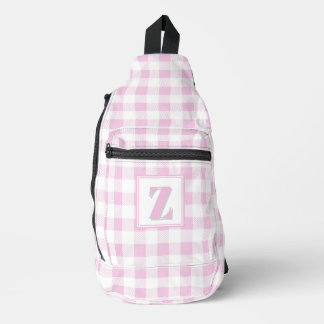Elegant pink white gingham customisable monogram sling bag