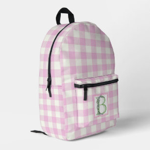 Elegant pink white gingham monogram letter B Printed Backpack