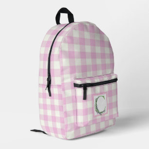 Elegant pink white gingham monogram letter C Printed Backpack