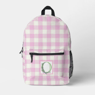 Elegant pink white gingham monogram letter O Printed Backpack
