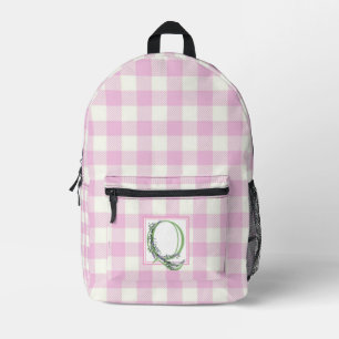 Elegant pink white gingham monogram letter Q Printed Backpack