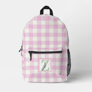 Elegant pink white gingham monogram letter Z Printed Backpack