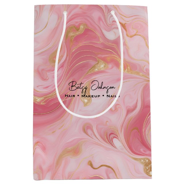 Elegant Pink White Gold Marbled Gift Bag (Front)