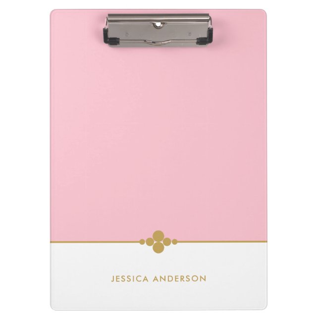 Elegant Pink White Gold Personalised Clipboard (Front)