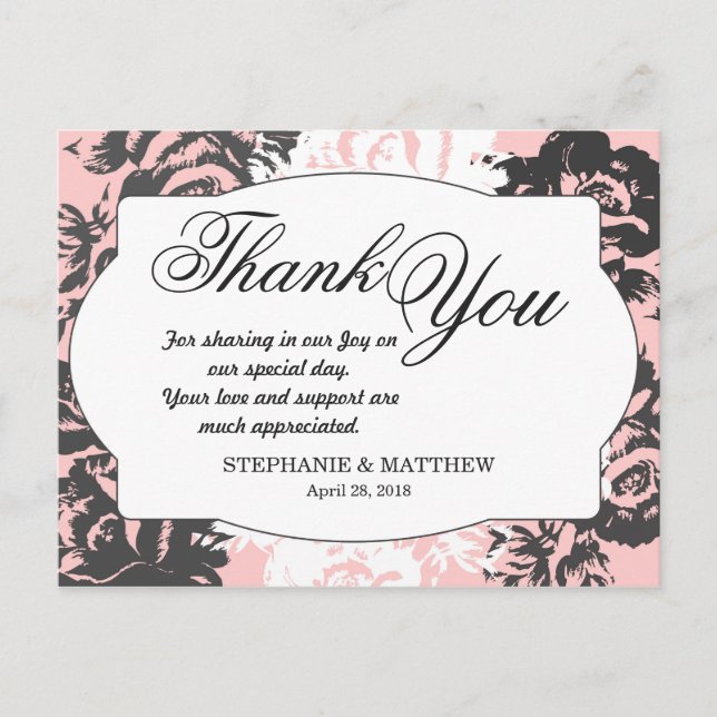 Elegant Pink, White, & Grey Floral Pattern Postcard (Front)