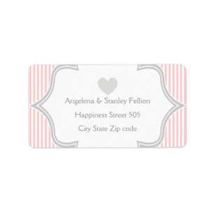Elegant pink, white, grey stripes wedding label