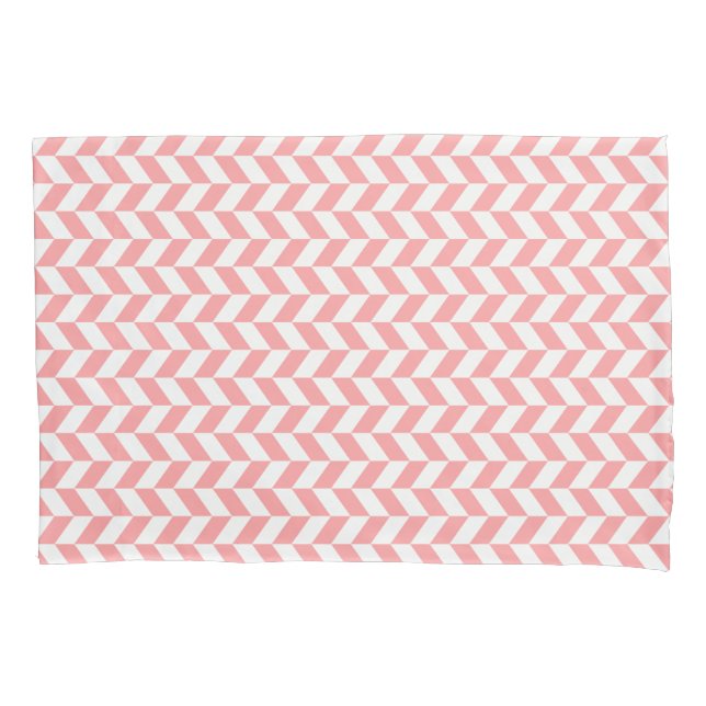 Elegant Pink & White Herringbone Modern Pattern Pillowcase (Front)
