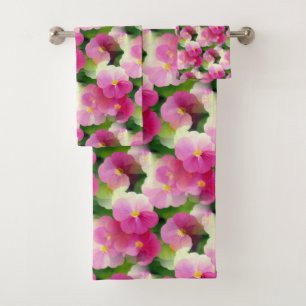 Elegant Pink & White Impatiens Flower Pattern Bath Towel Set