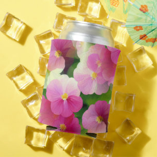 Elegant Pink & White Impatiens Flower Pattern Can Cooler