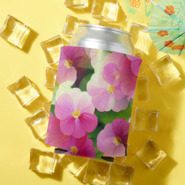 Elegant Pink & White Impatiens Flower Pattern Can Cooler (In Situ Summer)