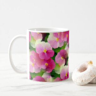 Elegant Pink & White Impatiens Flower Pattern Coffee Mug