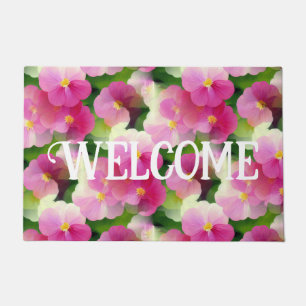 Elegant Pink & White Impatiens Flower Pattern Doormat