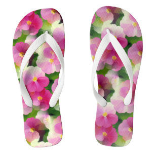 Elegant Pink & White Impatiens Flower Pattern Flip Flops