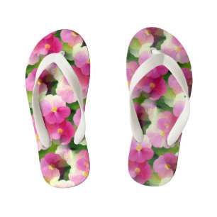 Elegant Pink & White Impatiens Flower Pattern Kid's Flip Flops