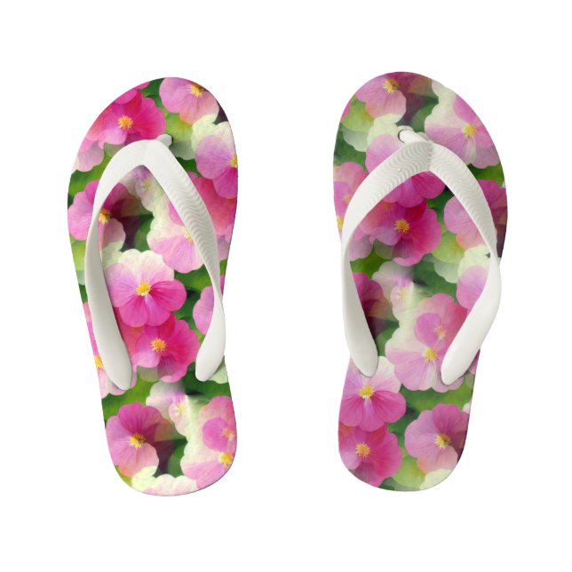 Elegant Pink & White Impatiens Flower Pattern Kid's Flip Flops (Footbed)