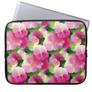 Elegant Pink & White Impatiens Flower Pattern Laptop Sleeve