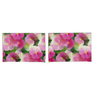 Elegant Pink & White Impatiens Flower Pattern Pillowcase