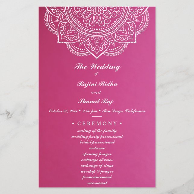 Elegant Pink White Indian Paisley Wedding Ceremony (Front)