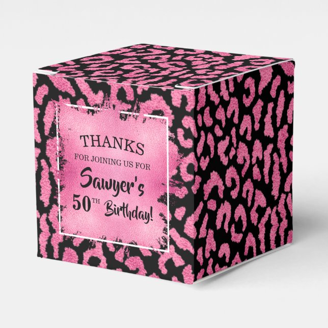 Elegant Pink White Leopard Spot Favour Box (Front Side)