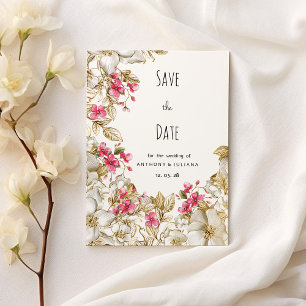 Elegant pink white luxury gold flora Save the Date Invitation
