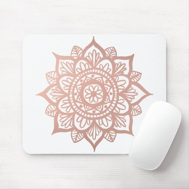 Elegant  Pink White Mandala Flower Mouse Mat (With Mouse)