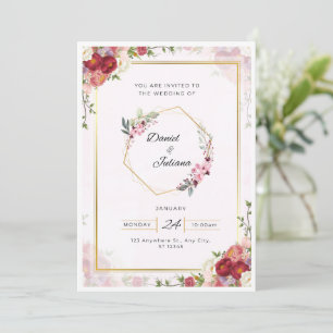 Elegant Pink & White Modern Wedding Invitation
