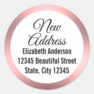 Elegant Pink White Moving Announcement New Address Classic Round Sticker
