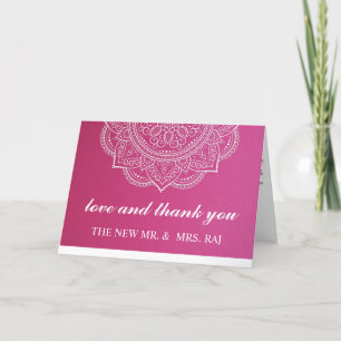 Elegant Pink White Paisley Indian Hindu Wedding Th Thank You Card