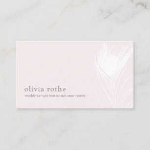 Elegant Pink White Peacock Feather Business Card