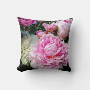 Elegant pink white peony floral garden photo cushion