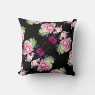 Elegant pink white peony floral garden photo cushion