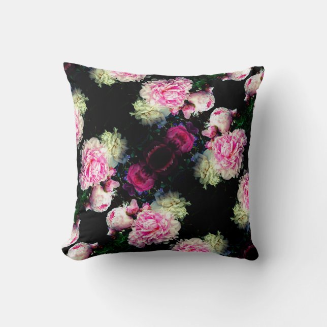 Elegant pink white peony floral garden photo cushion (Front)