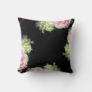 Elegant pink white peony floral garden photo cushion
