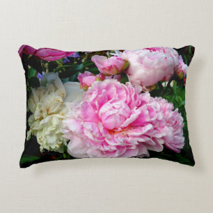 Elegant pink white peony floral garden photo decorative cushion