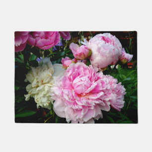 Elegant pink white peony floral garden photo doormat