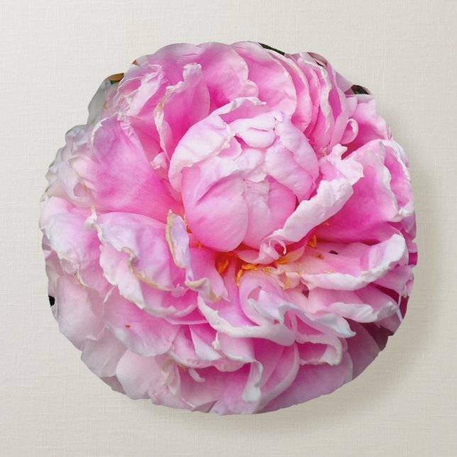 Elegant pink white peony floral garden photo round cushion (Front)