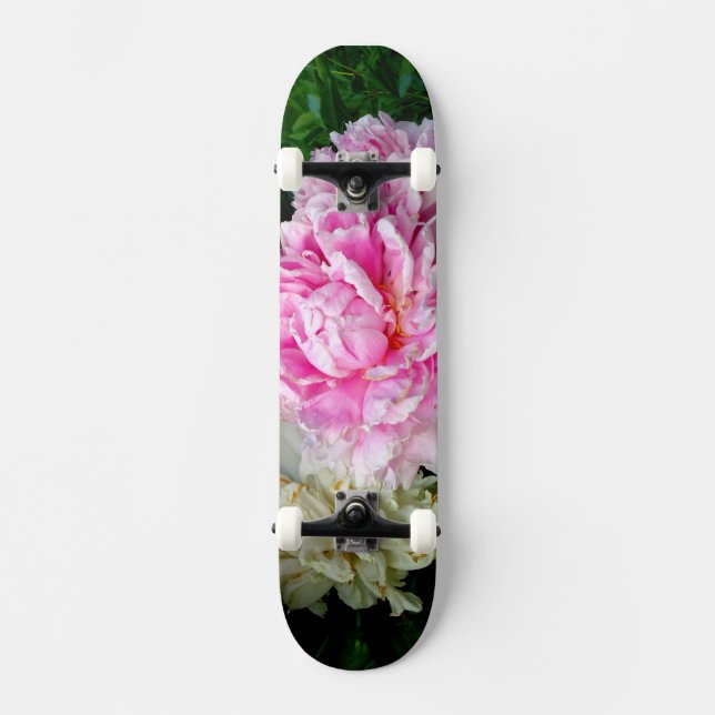 Elegant pink white peony floral garden photo skateboard (Front)