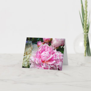 Elegant pink white peony floral garden photo thank you card