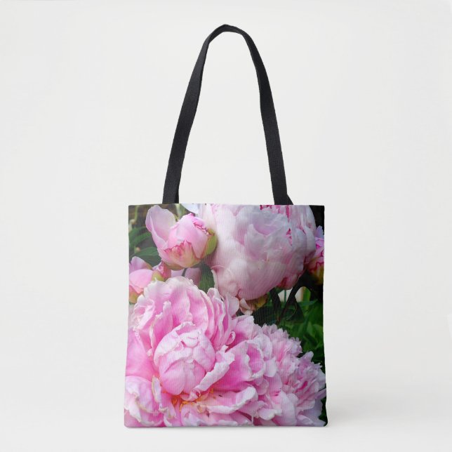 Elegant pink white peony floral garden photo tote bag (Front)