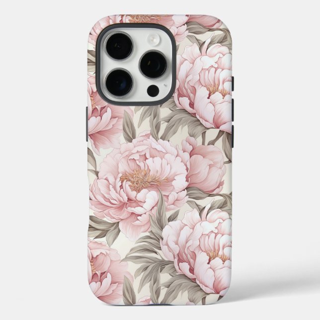 Elegant Pink White Peony Flowers iPhone case (Back)