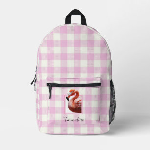 Elegant pink white plaid flamingo personalise  printed backpack