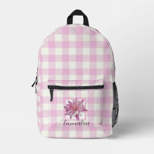 Elegant pink white plaid floral daisy personalise  printed backpack