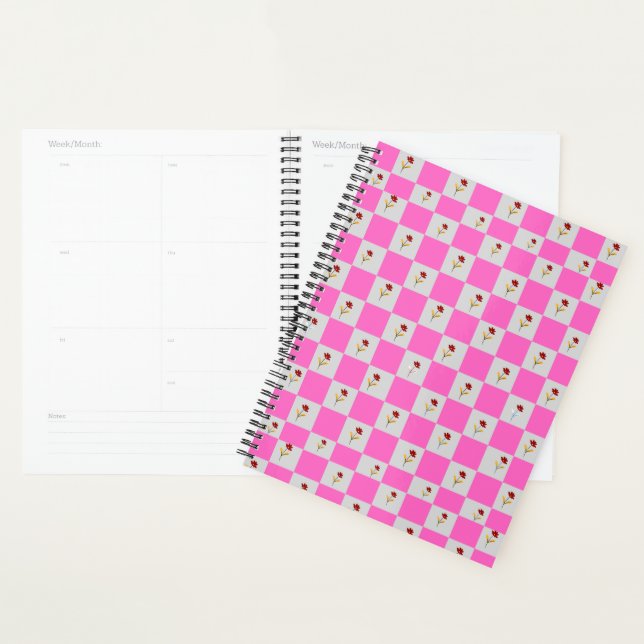 Elegant Pink & White Plaid  Flower Pattern Planner (Display)