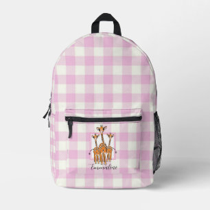 Elegant pink white plaid giraffes personalise  printed backpack