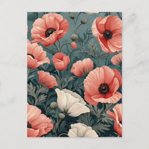 Elegant Pink White Red Poppies Dark Leaves Floral Holiday Postcard