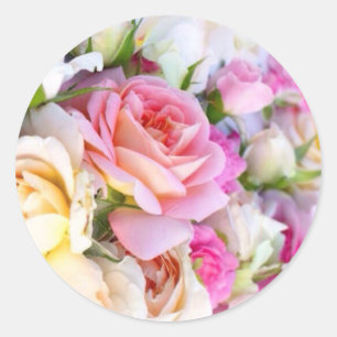 Elegant Pink & White Rose Wedding Classic Round Sticker